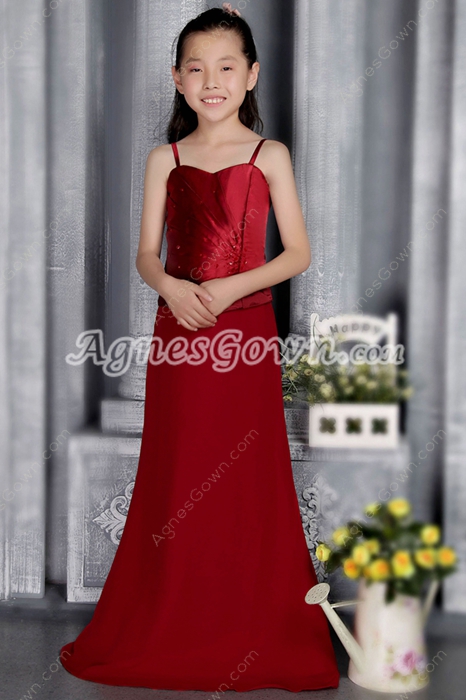 Sassy Spaghetti Straps A-line Red Satin Flower Girl Dress With Beads 
