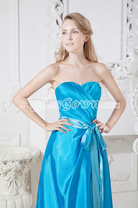 Knee Length Turquoise Wedding Guest Dress With Sash 