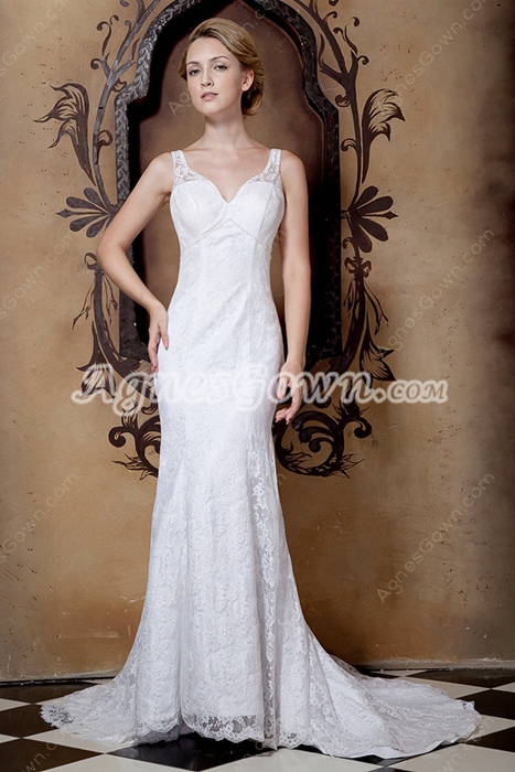 Breathtaking V-Neckline Mermaid/Fishtail Lace Wedding Dress 