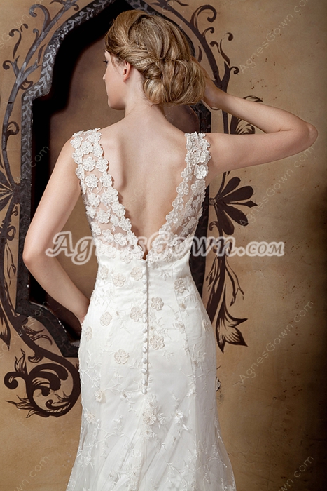 Retro Lace Wedding Dress V-Back