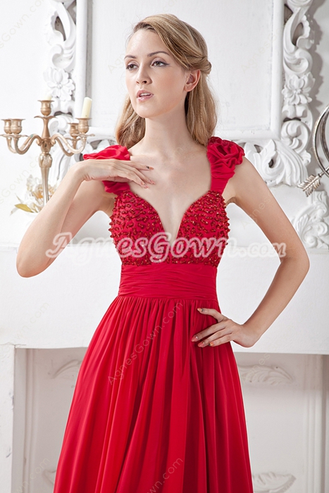 Backless Red Chiffon Prom Party Dress For Juniors 