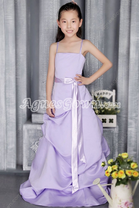 Beautiful Lilac Satin Little Girls Pageant Dress With Sash 