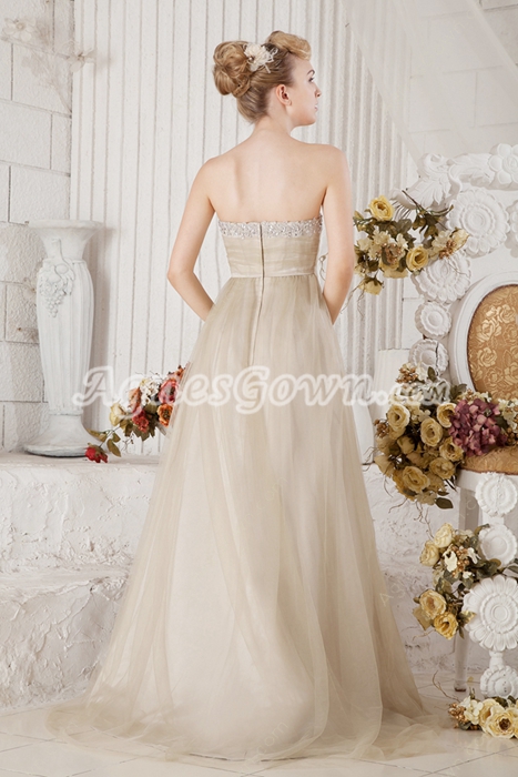 Pretty Beige Tulle Prom Party Dress 