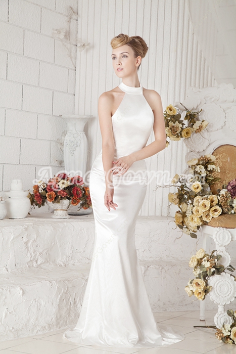 Top Halter Sheath Satin Simple Wedding Dress 