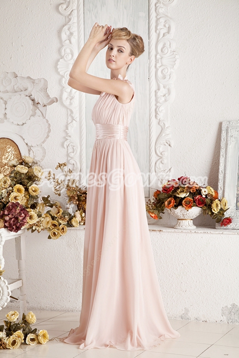 Sweet One Shoulder Pink Bridesmaid Dress With Sash 