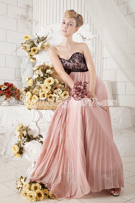 Pretty Full Length Black And Pink Prom Party Dress With Lace