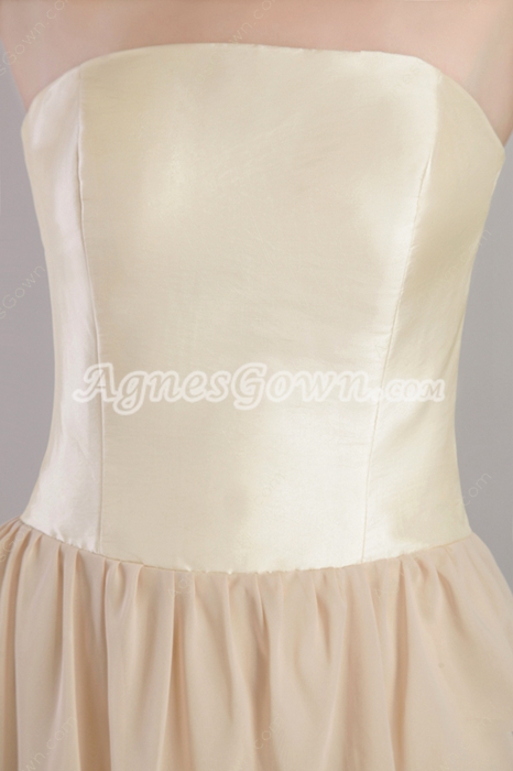Column Champagne Chiffon Tiered Prom Party Dress 