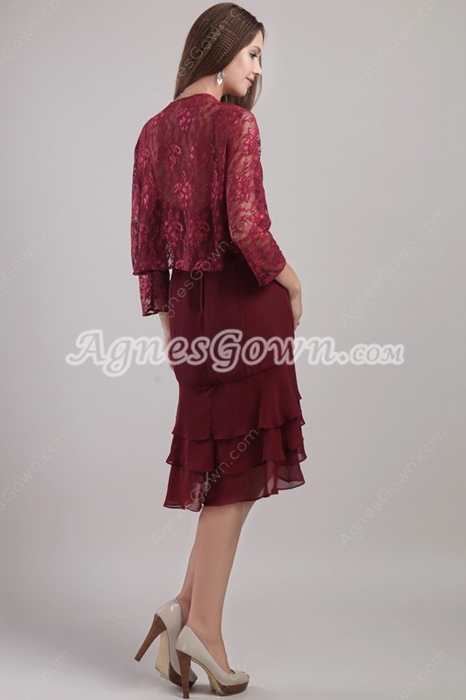 Knee Length Burgundy Mother Of The Groom Dress With Lace 