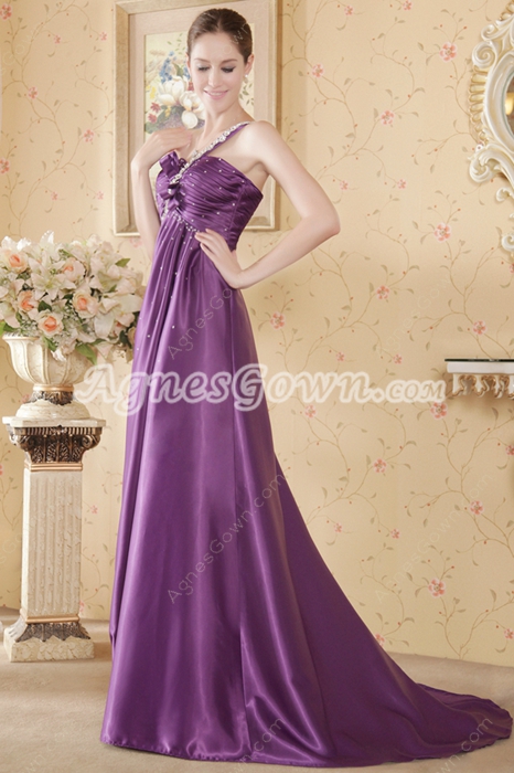 Stunning One Straps Eggplant Pageant Dress With Beads 