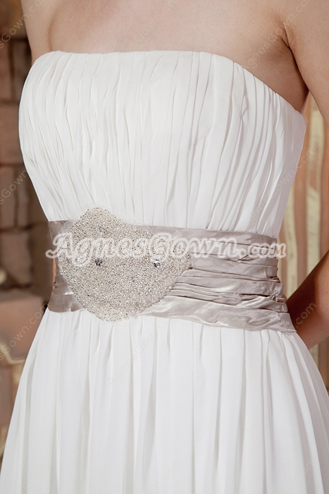 Hawaii Strapless White Chiffon Destination Wedding Dress 