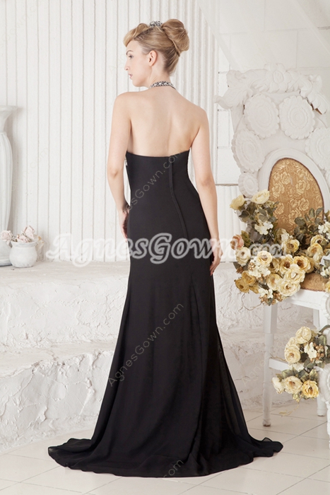 Sexy Halter Sheath Full Length Black Evening Gown 