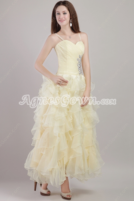 Perfect Yellow Ankle Length Sweet 15 Dresses With Ruffles 