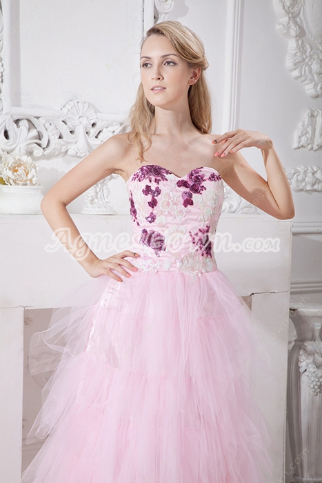 Stunning Pink Tulle Quince Dress With Colorful Sequins 