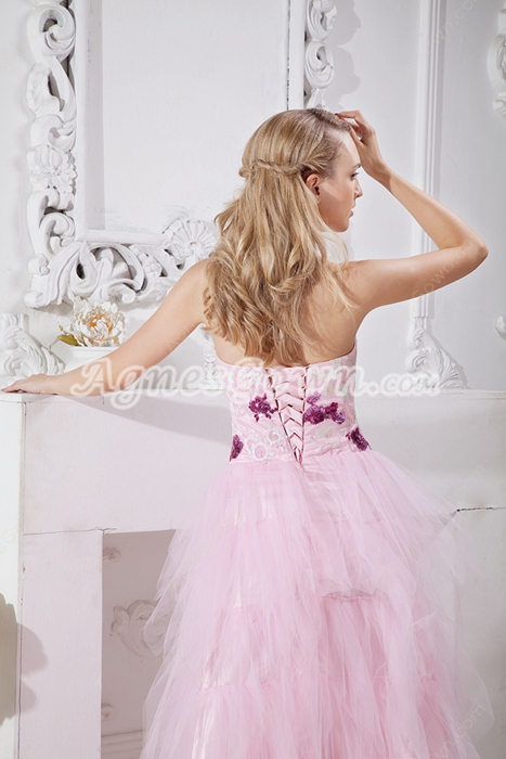 Stunning Pink Tulle Quince Dress With Colorful Sequins 
