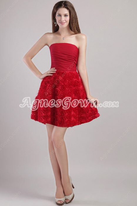 Mini Length Red Floral Sweet XVI Dress 