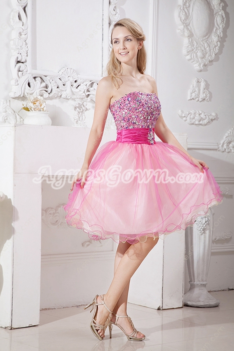 Lovely Colorful Knee Length Sweet XVI Dress With Rhinestones 