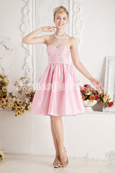 Knee Length Pink Junior Bridesmaid Dress With Beads 