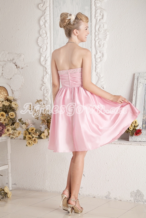 Knee Length Pink Junior Bridesmaid Dress With Beads 