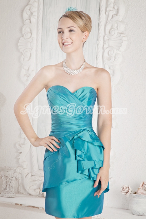 Mini Length Blue Taffeta Wedding Guest Dress 