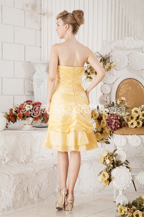 Knee Length Yellow Satin Wedding Guest Dress With Jacket