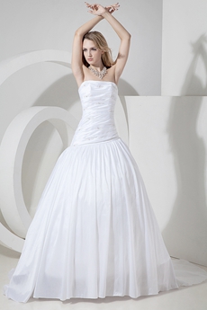 Cheap Whit Ball Gown Wedding Dresses With Asymmetrical Waist 