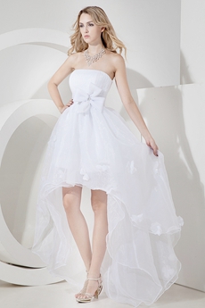 Dazzling Strapless High Low Beach Wedding Dresses With Bowknot  
