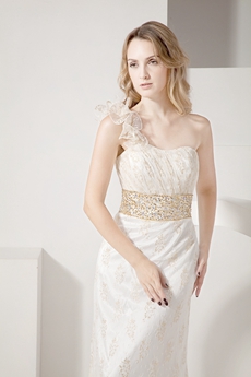 Romantic A-line One Shoulder Lace Wedding Dress