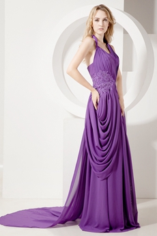 Elegant Purple Halter Chiffon Celebrity Dresses