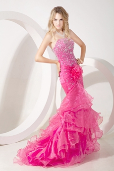 Pretty Organza Fuchsia Mermaid Sweet Sixteen Dress 