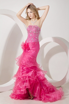 Pretty Organza Fuchsia Mermaid Sweet Sixteen Dress 