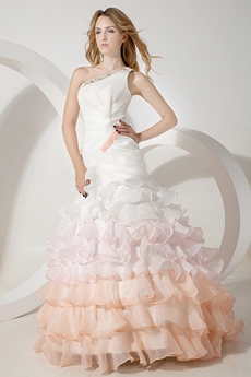 Asymmetrical Shoulder Multi-Colored Organza Wedding Dress 