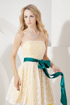 Simple Short Yellow Lace Bridesmaid Dresses