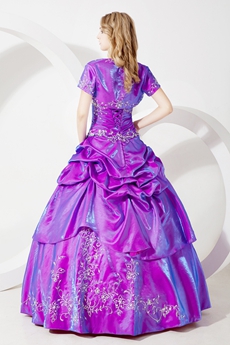 Modest Embroidery Taffeta Lavender Quinceanera Dresses With Short Bolero  