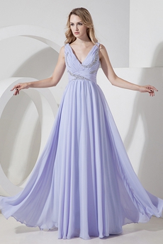 Exquisite Deep V-neckline Lavender Prom Gown 2016