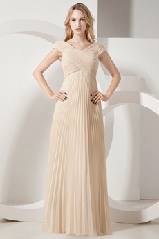 Off The Shoulder Pleated Chiffon Champagne Mother Dress