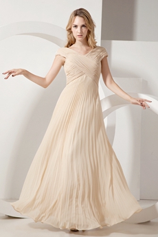 Off The Shoulder Pleated Chiffon Champagne Mother Dress
