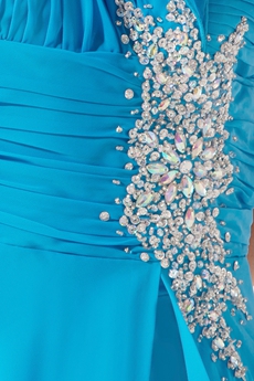 Lovely Turquoise Chiffon One Shoulder Prom Dress with Slit 