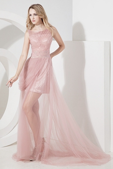 Stylish Dusty Rose Tulle A-line Prom Dresses