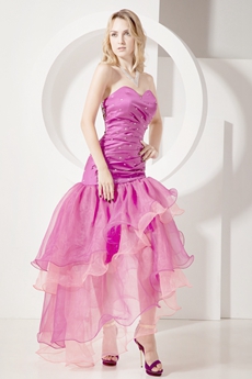 Lovely Strapless Fuchsia Organza Homecoming Dresses