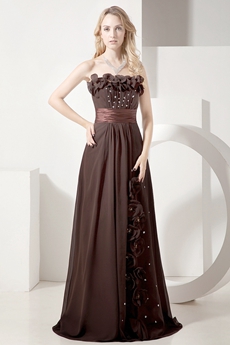 Romantic Brown Chiffon Strapless A-line Mother Of The Bride Dresses 
