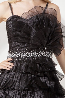 Lovely Tiered Organza Black Prom Dress 