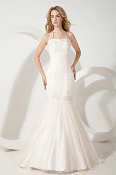 Affordable Halter Ivory Mermaid/Fishtail Wedding Dress 