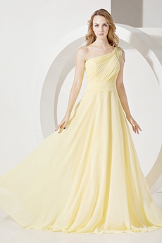 Charming Yellow One Shoulder A-line Graduation Ball Dress 