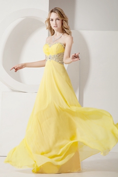 Delicate Yellow Chiffon A-line Full Length Pageant Dresses
