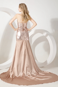 Luxurious Champagne Celebrity Evening Dress Front Slit 