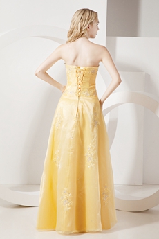 Simple Yellow Organza Quinceanera Dress with Embroidery