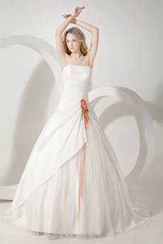 Modest Strapless Ball Gown Wedding Dress With Orange Flower 