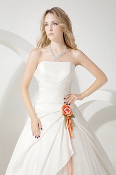 Modest Strapless Ball Gown Wedding Dress With Orange Flower 