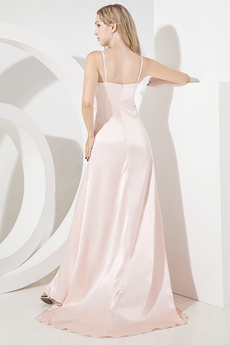 Hot Pearl Pink Spaghetti Straps A-line Evening Dresses With Front Slit  
