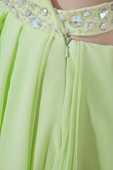 Sage Green One Shoulder Open Back Prom Dresses With Ruffles 